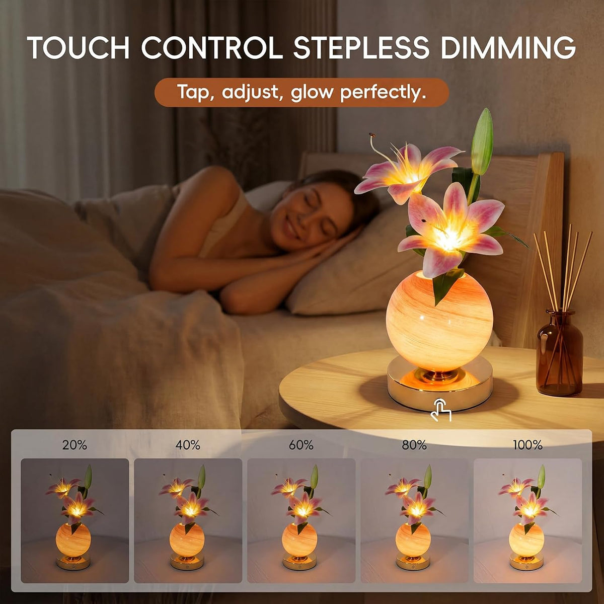 Lily Lamp Rechargeable Wireless Touch-Control Dimmable Faux Flower Desk Light...