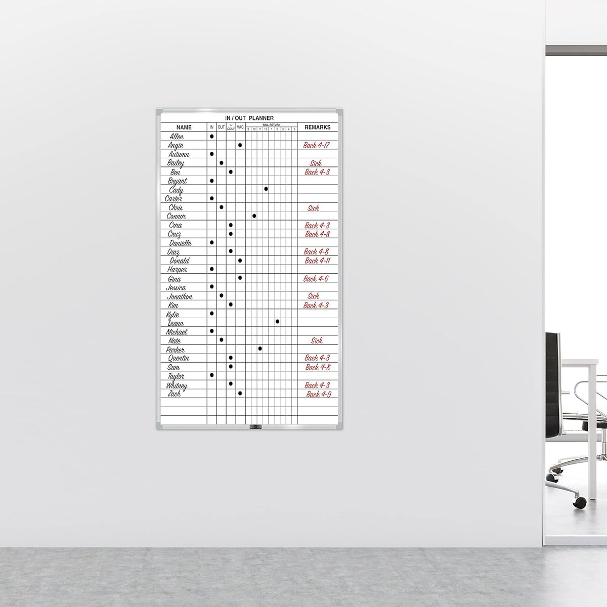 Magna Visual Magnetic Dry Erase in/Out Planner, 36"x24", Black/White