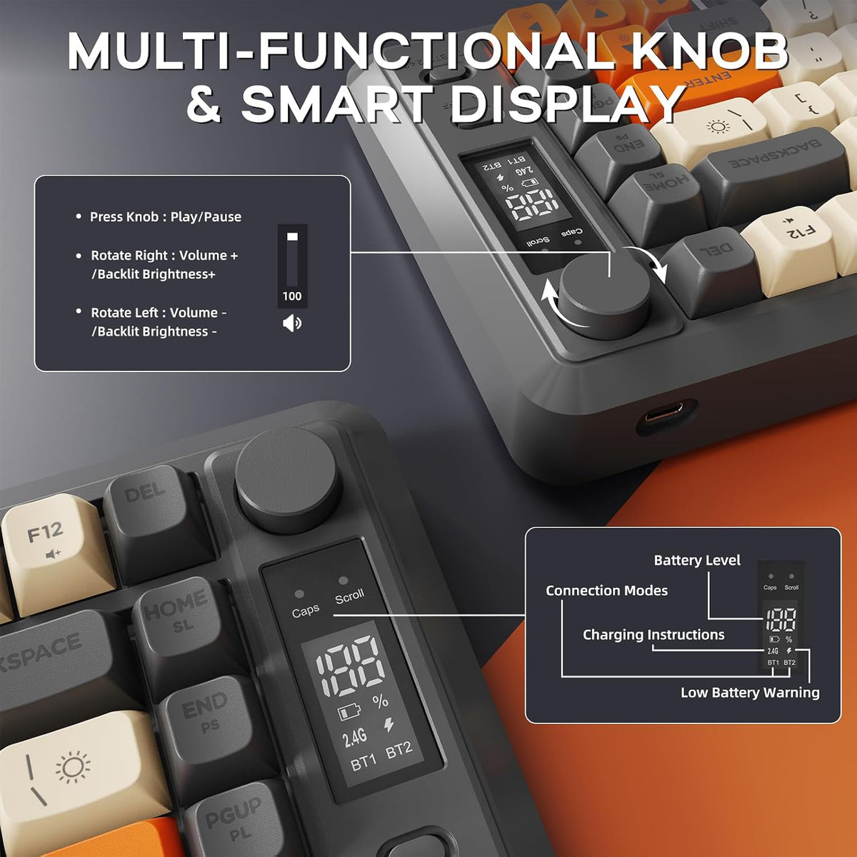 Free wolf M75 Wireless Gaming Keyboard Mechanical Feel Membrane - Dark Grey