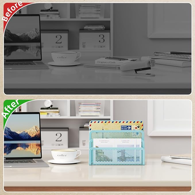 Marbrasse Mail Organizer for Desk, 3-Slot Mesh Metal Mail Holder countertop - Image 5