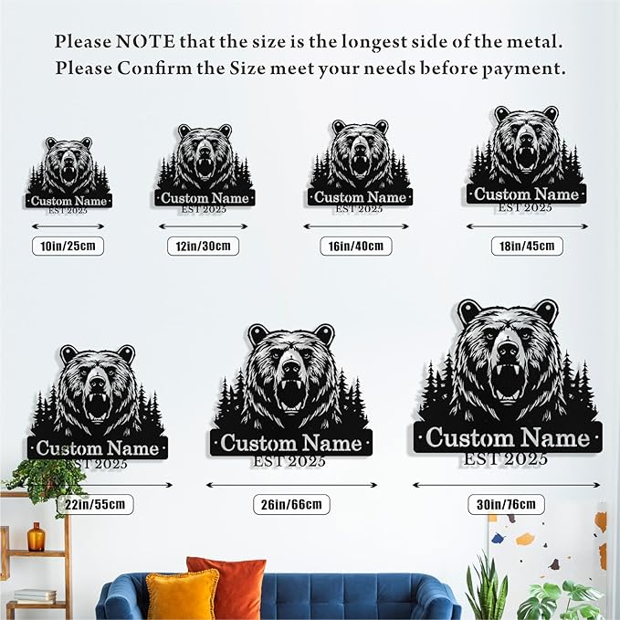 Custom Bear Metal Sign, Custom Bear Metal Wall Art Decor, Personalized Last - Image 7