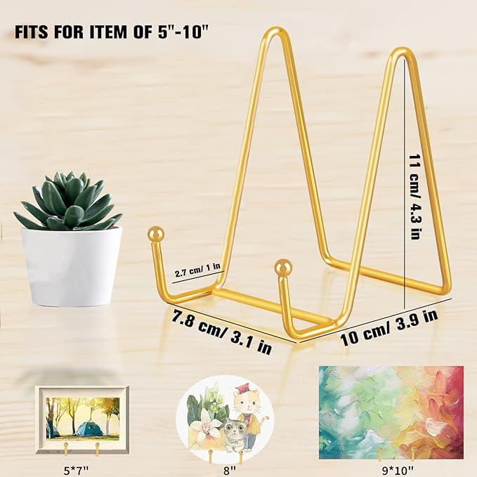 Decolore 4 Pack 4 Inch Display Stands Gold Plate Stands Metal Frame Holder Stand - Image 3
