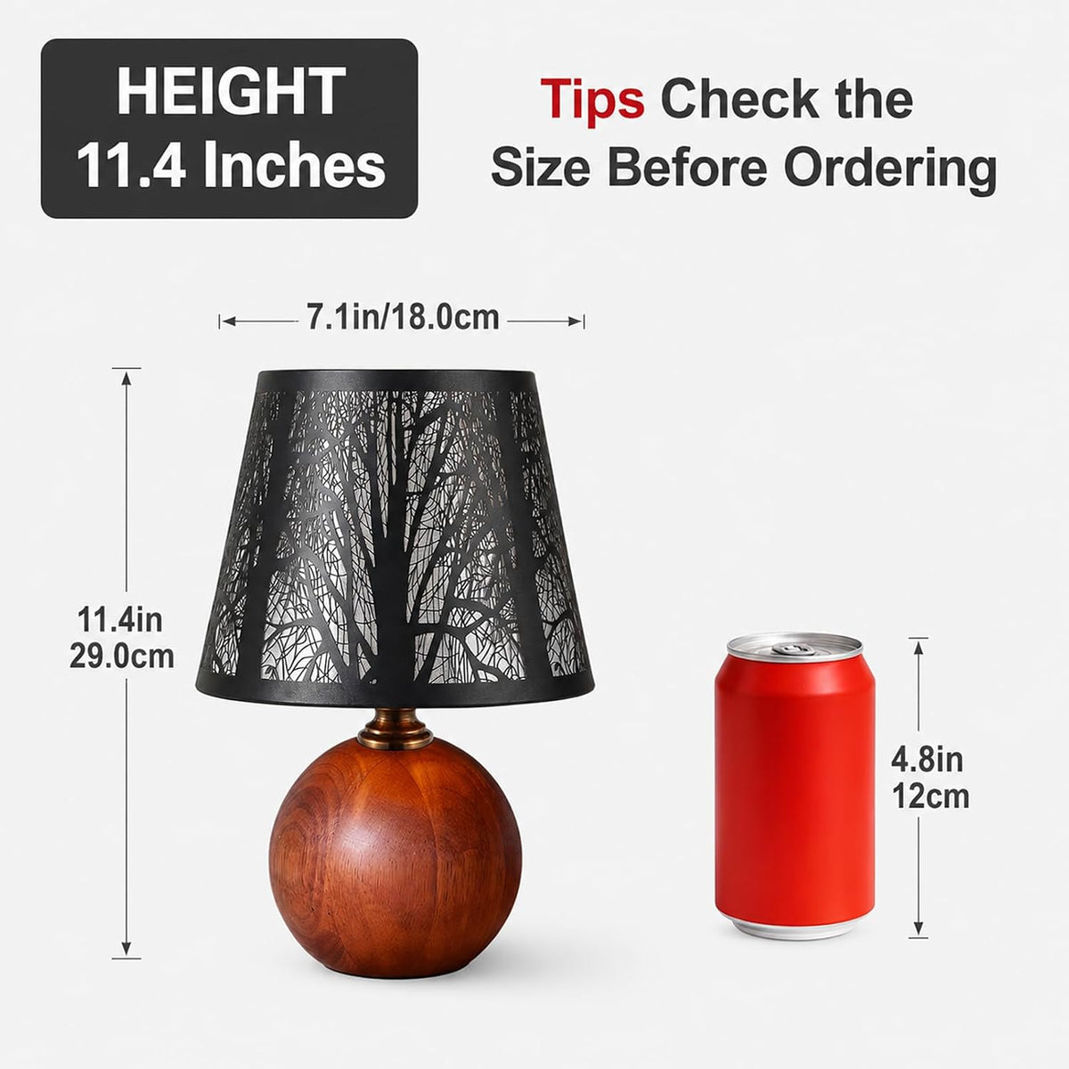 11.4" Rustic Solid Wood Small Table Lamp with Metal Forest Shade