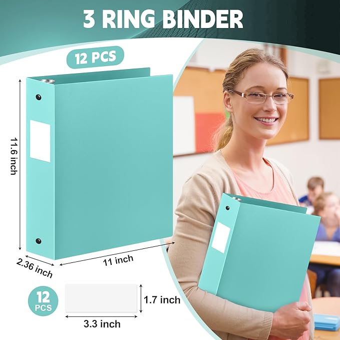 Henoyso 12 Pcs 3 Ring Binder 2 Inch Round Fits Letter Size 8.5'' x 11'' Paper - Image 2