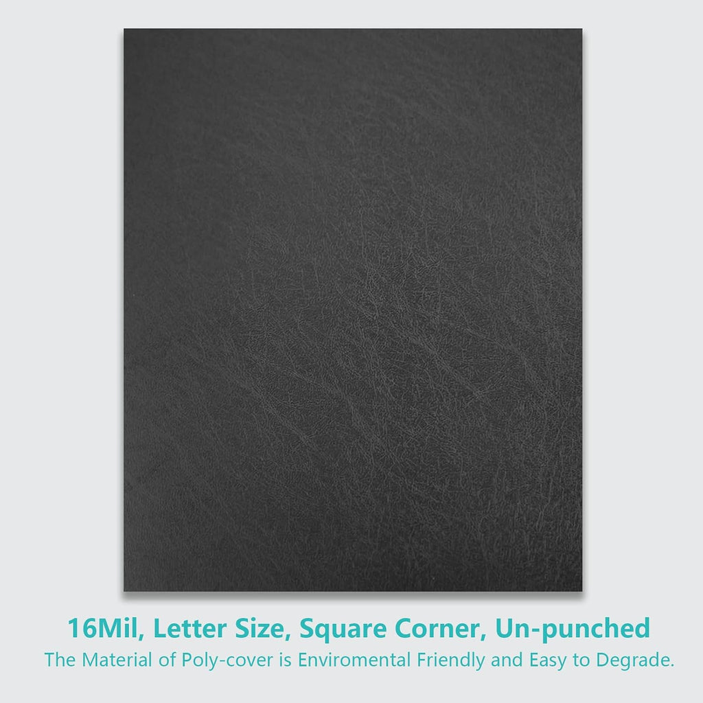 Binditek 16 Mil Leather-Textured Polycovers, 8.5x11 Inches, Black, 50 Pack | Leather-Textured Binding Covers, 8.5x11 Inches Letter Size, Plastic Binding Presentation Covers, Square Corners, Unpunched