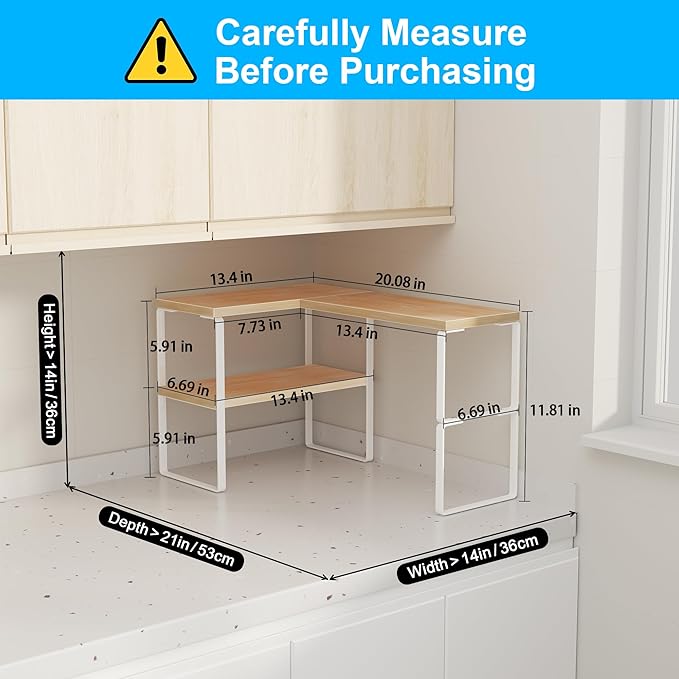 Golener Countertop Organizer Corner Shelf, 2-Tier Adjustable Stackable Corner - Image 2