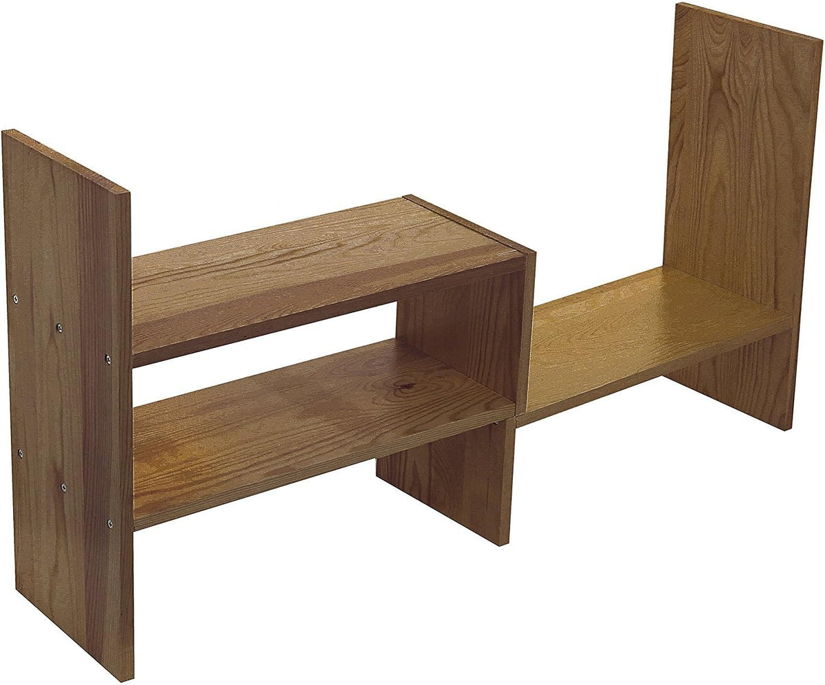 MyGift Adjustable Brown Solid Wood Desktop Storage Organizer Display Shelf Bo...