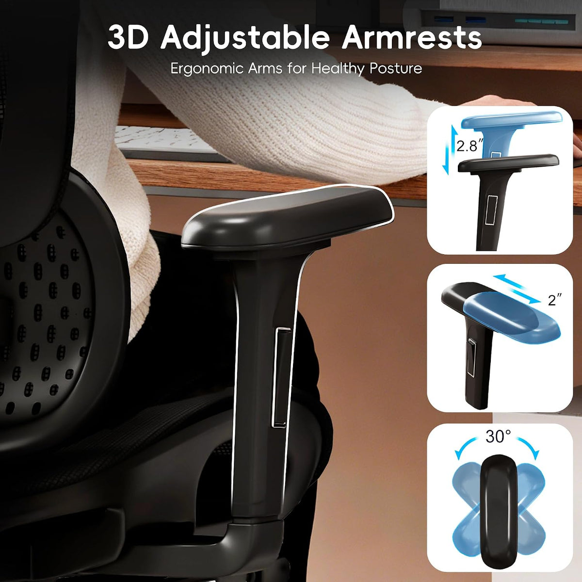 Vonesse Ergonomic Office Chair with Footrest, Desk Chairs with Dynamic Lumbar...