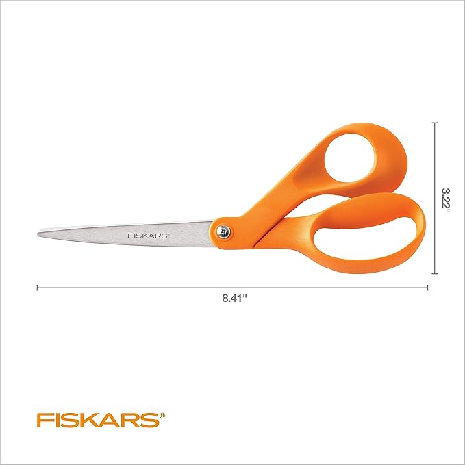 Fiskars 8" Original Orange-Handled Stainless Steel Scissors, Ergonomic and - Image 2