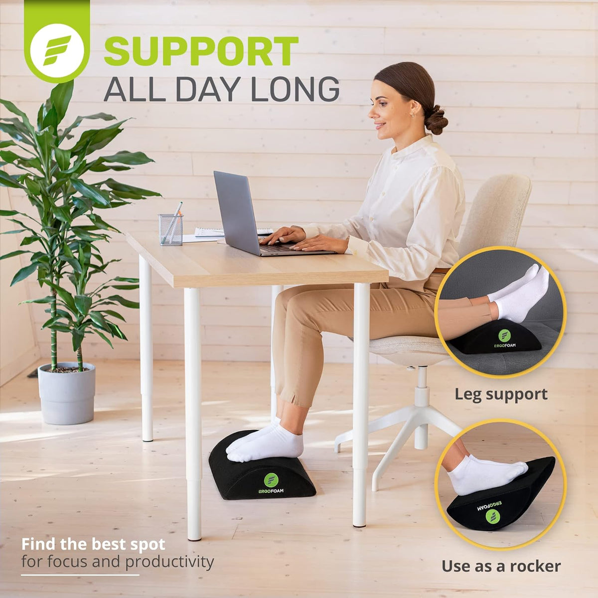ErgoFoam Ergonomic Foot Rest Under Desk - Premium Velvet Soft Foam Footrest f...