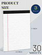 3 Pack Legal Pads 8.5 x 11 White Notepads Paper Tablets- Note Pads 8.5 x 11 - Image 2
