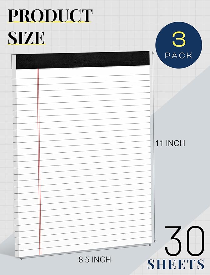 3 Pack Legal Pads 8.5 x 11 White Notepads Paper Tablets- Note Pads 8.5 x 11 - Image 2