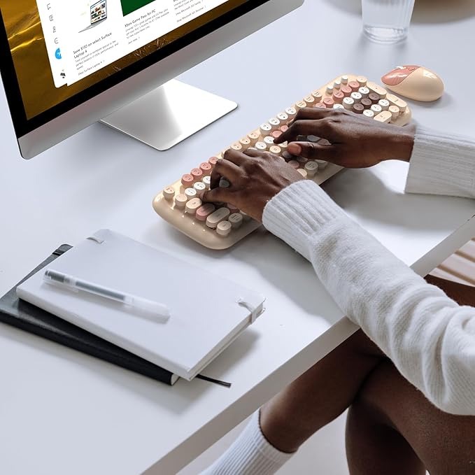MOFII Wireless Keyboard and Mouse Combo, 2.4G Full-Size Retro Typewriter - Image 6