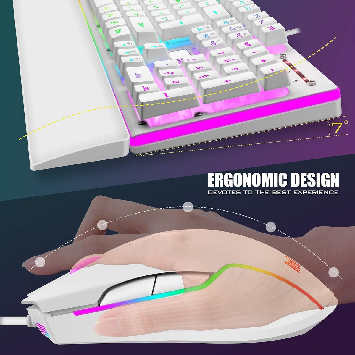 RedThunder K10 Wired Gaming Keyboard and Mouse and Wrist Rest Combo, RGB Back...