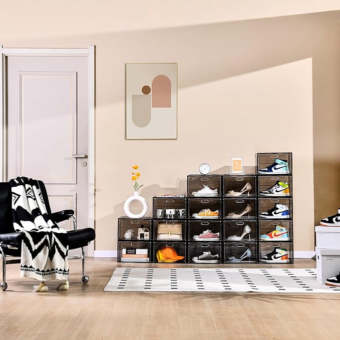 Amllas New Gray 8 Pack Shoe Boxes Stackable, Large Shoe Storage Organizer - Image 5