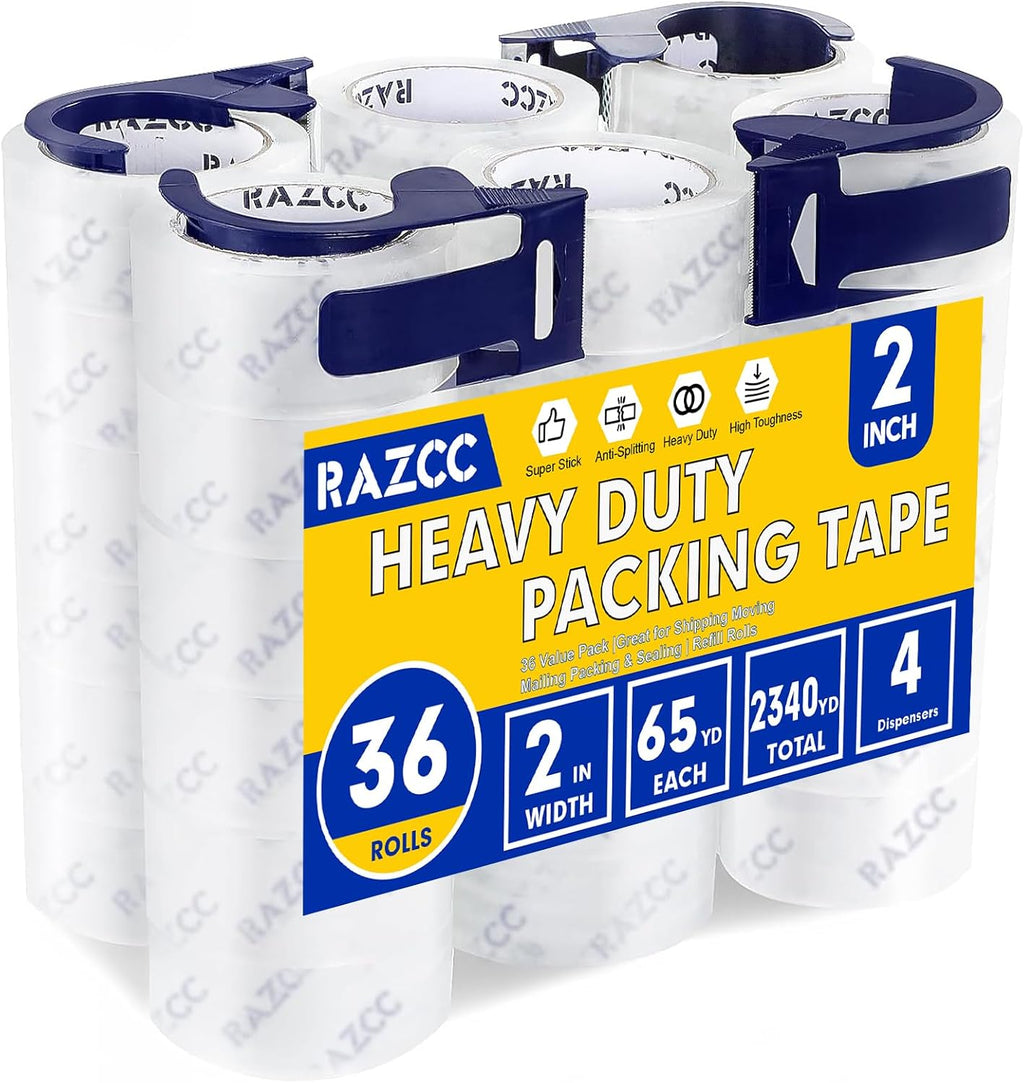 RAZCC Clear Packing Tape, 36 Rolls Heavy Duty Packaging Tape