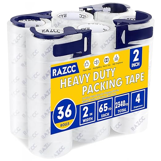 RAZCC Clear Packing Tape, 36 Rolls Heavy Duty Packaging Tape by RAZCC