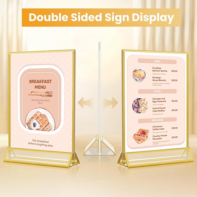 4x6 Gold Acrylic Sign Holder, 12 Pack Wedding Table Number Holder Stands - Image 2
