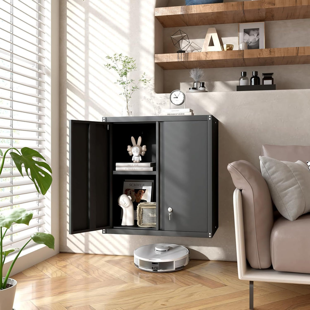 greatmeet locking metal garage wall cabinet with doors, side view