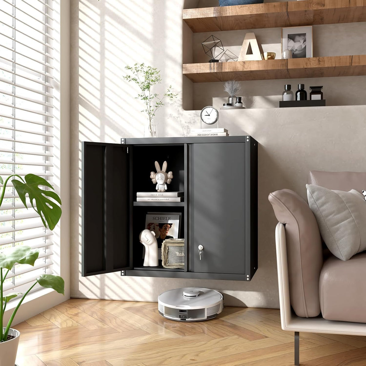 greatmeet locking metal garage wall cabinet with doors, side view