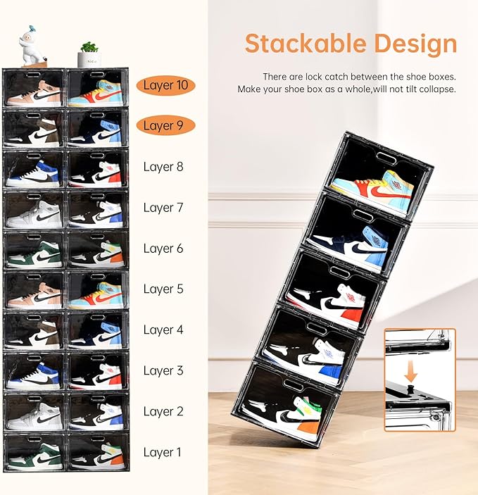 Amllas New 8 Pack Shoe Boxes Stackable, Large Shoe Storage Organizer - Image 6