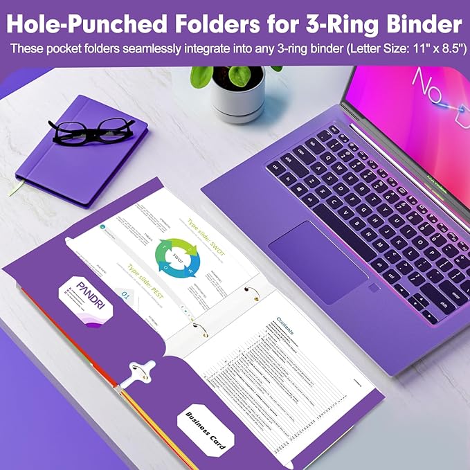 Two Pocket Portfolio Folders, PANDRI 60 Pack 3 Hole Punched 2 Pocket Folders - Image 5