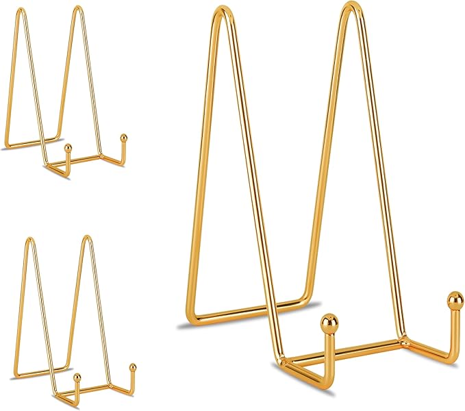 Decolore 8 inch 3 Pack Gold Plate Stands Table Top Easels Plate Holder Display by Decolore