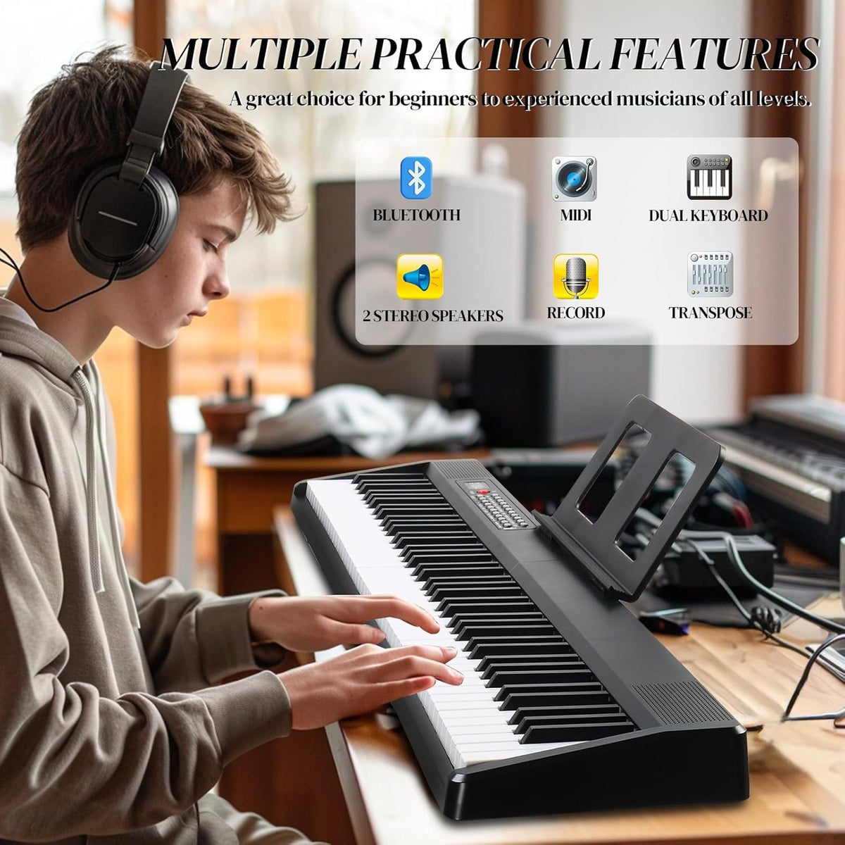 Ktaxon Foldable Piano Keyboard 88 Key Electronic Keyboard Piano (Black)