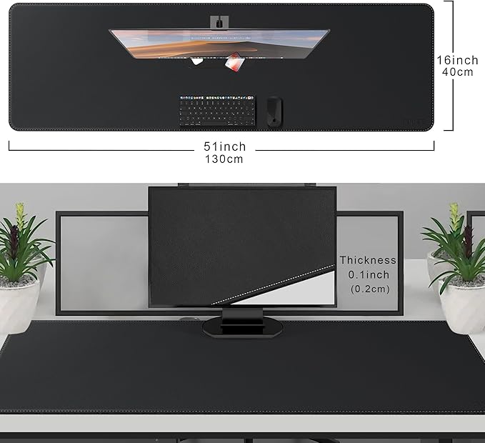 CENNBIE Leather Desk Mat Protector, 51.2" x 16" Extra Large Leather Office Desk - Image 2