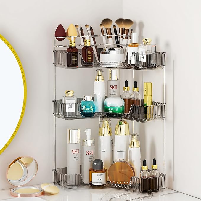 SUNZOS Modern 3-Tier Bathroom Organizer, Corner Makeup Storage by SUNZOS