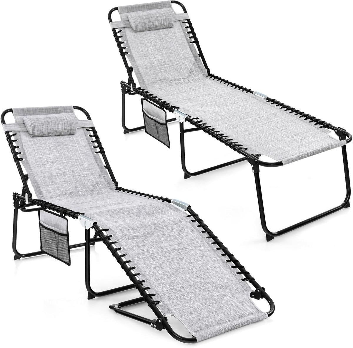 GYMAX Lounge Chairs for Outside, Extra High Folding Beach Tanning Lounger wit...