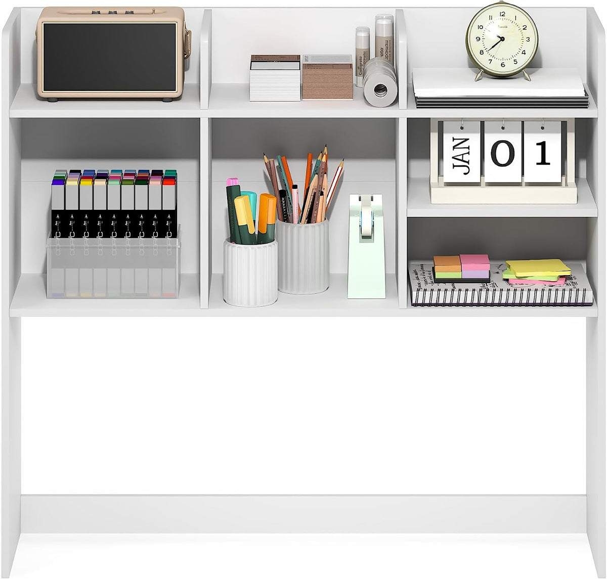 Furinno Classic 7-Shelf Desk Shelf, Desktop Hutch, White