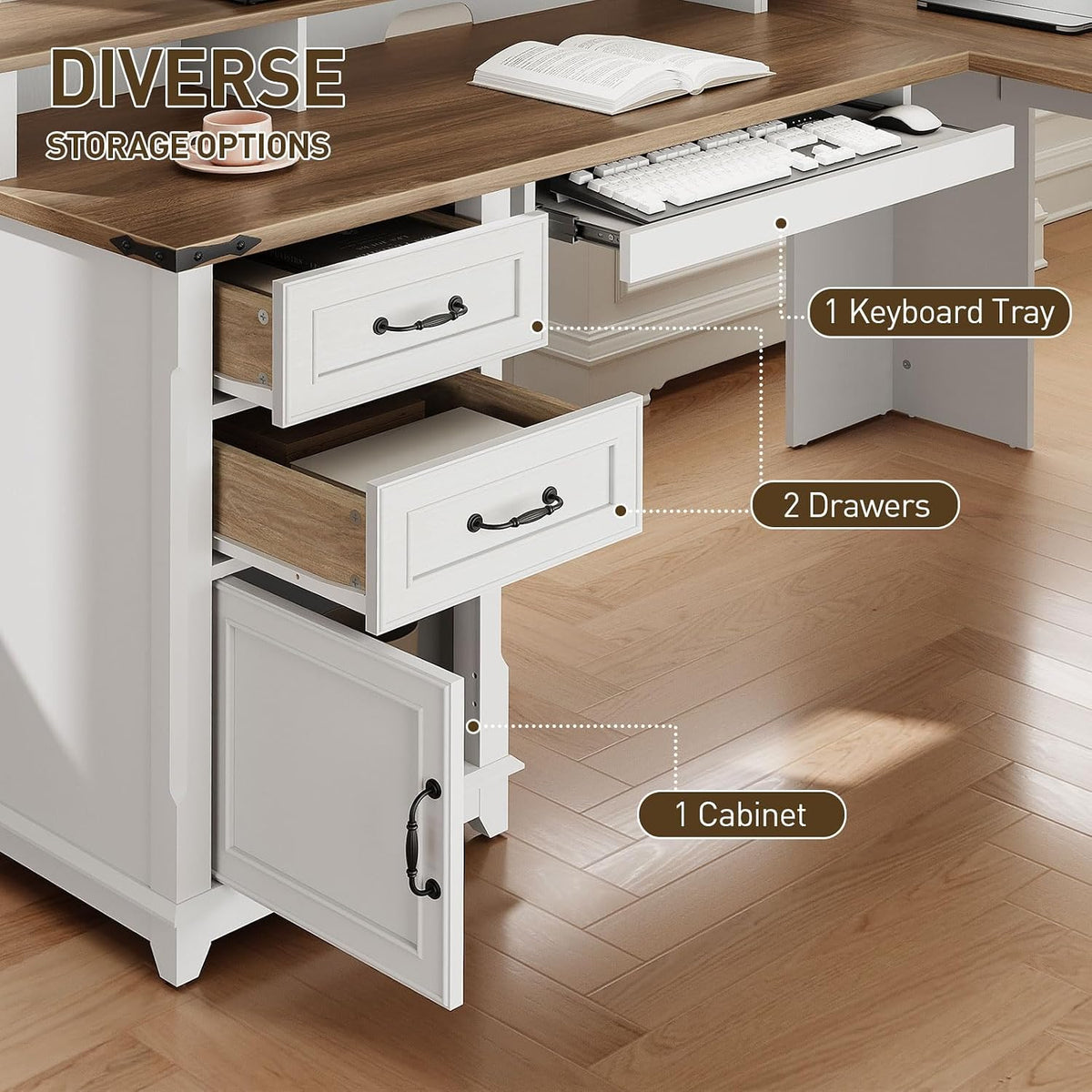 RALGEND 2 Pack Farmhouse 69" L Shaped Office Desk with Drawers