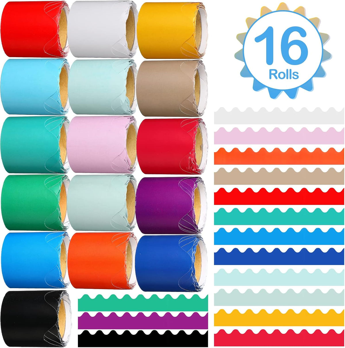 Leinuosen 16 Pack Scalloped Board Borders, Colorful Trim for Classroom