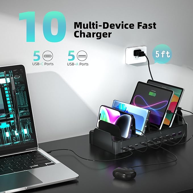 420W Charging Station for Multiple Devices, Zobirez 10-Port USB C Fast Charger - Image 6
