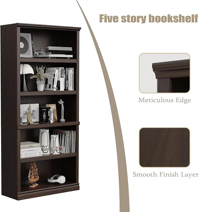 Bevfint Bookshelf, Open Storage 70 Inch Tall 5 Shelf Bookcase, Floor Standing - Image 4