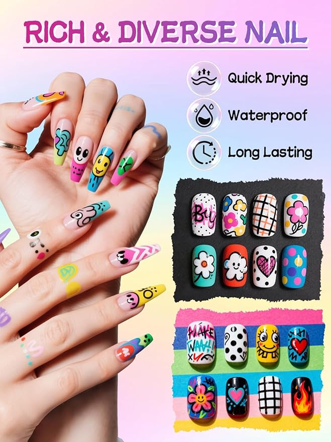 EBANKU Nail Art Pens Set, 12 Colors 3D Nail Polish Pens Acrylic Paint Pens Nail - Image 5