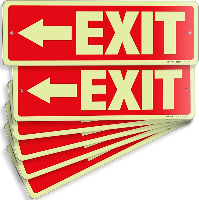 iSYFIX Exit Signs with Directional Left Arrow, Glow in the Dark, by iSYFIXPREMIUMSIGNS