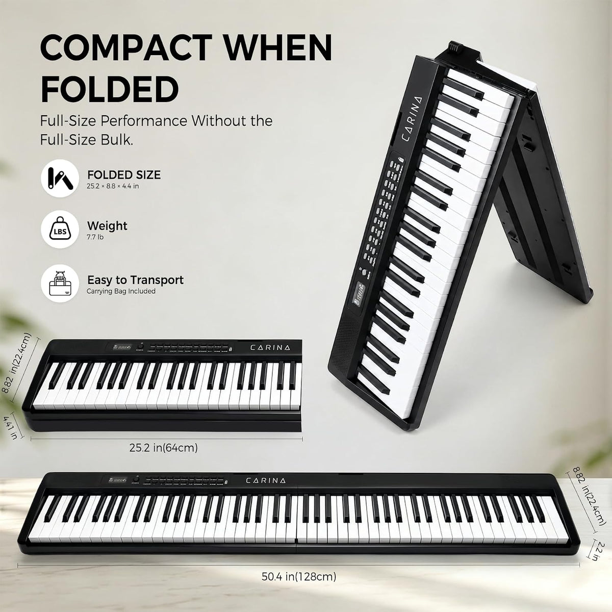 Carina 88-Key Foldable Digital Piano, Semi-Weighted, Portable Keyboard