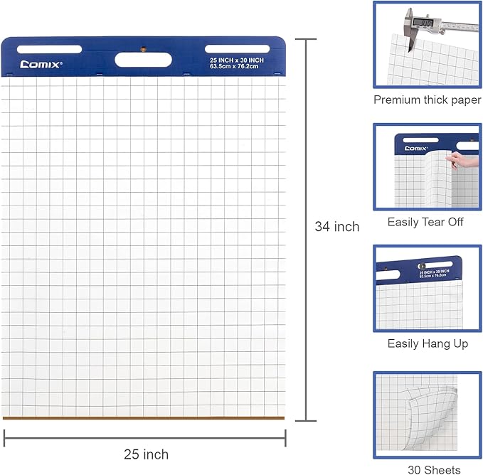 Comix Grid Sticky Easel Pad, 25 x 30 Inches Flip Chart Paper - Image 3