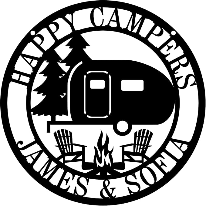 Personalized Happy Camper Metal Sign, Custom Happy Camper Yard Sign, Hanging by ENFODREAM