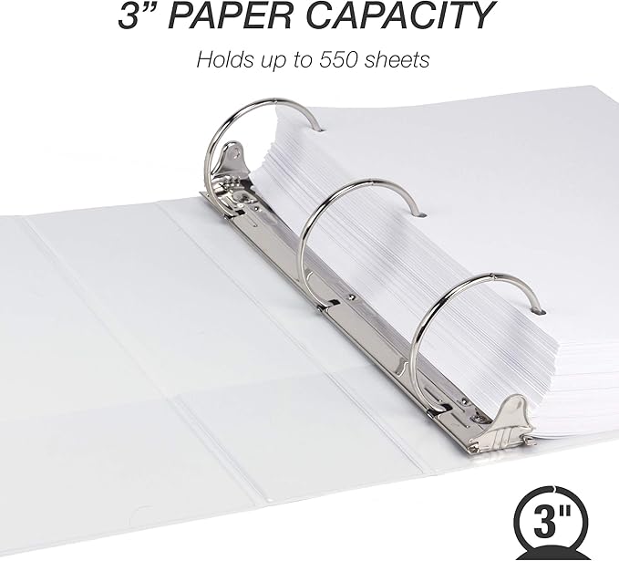 Samsill Durable 3 Inch Binder, Made in The USA, Round Ring Customizable Clear - Image 3