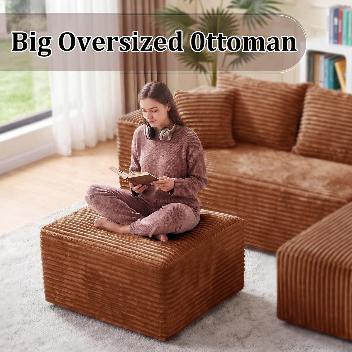 Boneless Ottoman Cloud Foot Rest, Modular Sectional Couch Foot Stool Brown