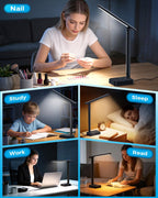 led desk lamp with power strip, 3 ac, front angle view