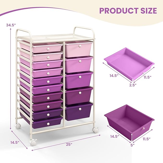 HAPPYGRILL 15-Drawer Rolling Cart, Storage Carts - Image 7