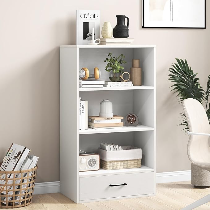 LOKO 4-Tier Bookcase with Storage Drawer, Modern Organizer Display Storage - Image 2