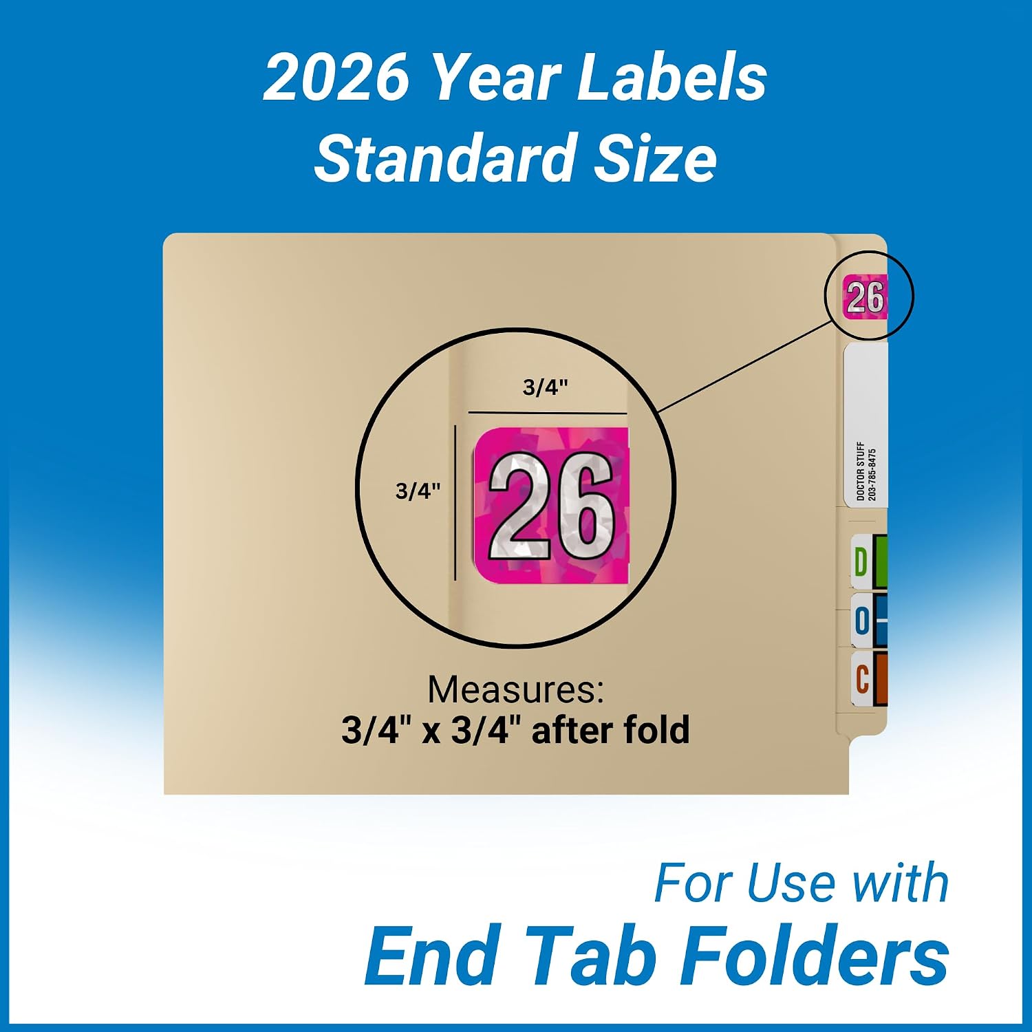 2026 Chart Stickers, Holographic Fuchsia, End Tab, 3/4 x 1-1/2, 500/Roll | Doctor Stuff 26 Year Stickers & Labels, Permanent-Adhesive USA Made to Stay Put for the Life of the Chart