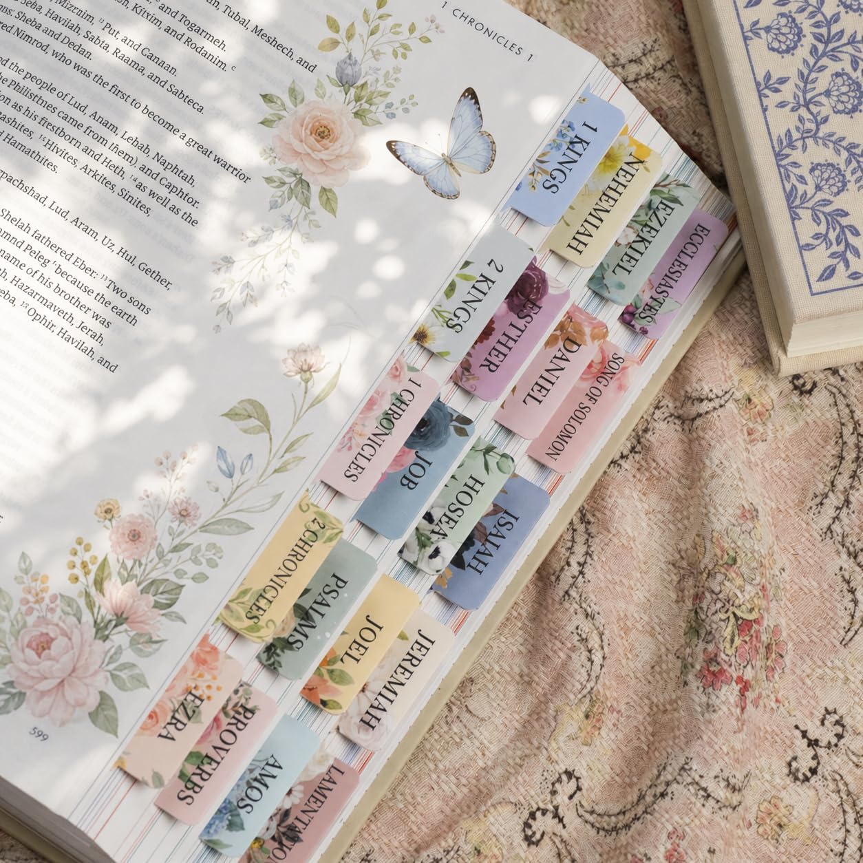 UPAFEXXI-Laminated Bible Tabs with Book Summaries(Floral) | Bible Tabs for Women and Men, Reposition Large Print Stickers, Easy to Read, Easy Navigation, Bible Study Supplies