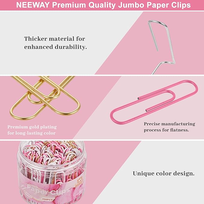 NEEWAY 200pcs Large Pink Paper Clips, 2 Inch Jumbo Paper Clip, Ceative Colored - Image 3