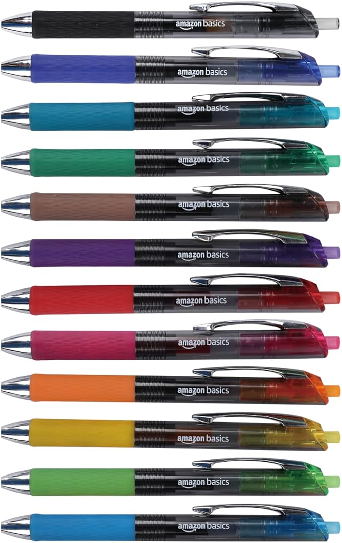Amazon Basics Gel Pens Fine Point Smooth Writing Pens, Retractable, 12 Pack by AmazonBasics